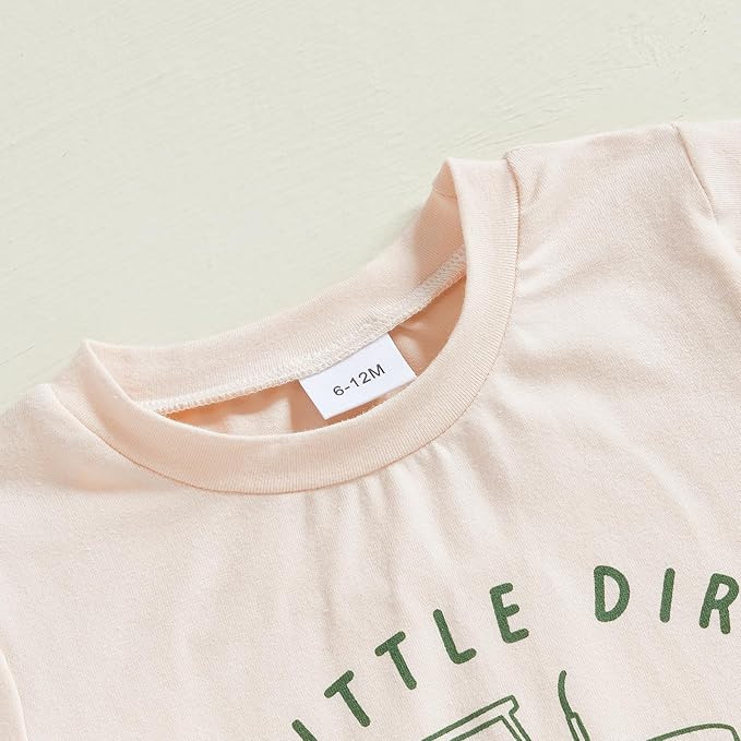 fhutpw Toddler Baby Boy Summer Clothes Tractor Letter Short Sleeve T-Shirt Tops Pockets Casual Shorts Set Infant Outfits