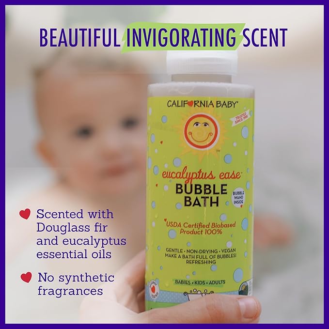 California Baby Eucalyptus Bubble Bath | 100% Plant-Based Kids Bubble Bath | Soothing Baby Bubble Bath | Free Bubble Wand Inside | 384 mL / 13oz