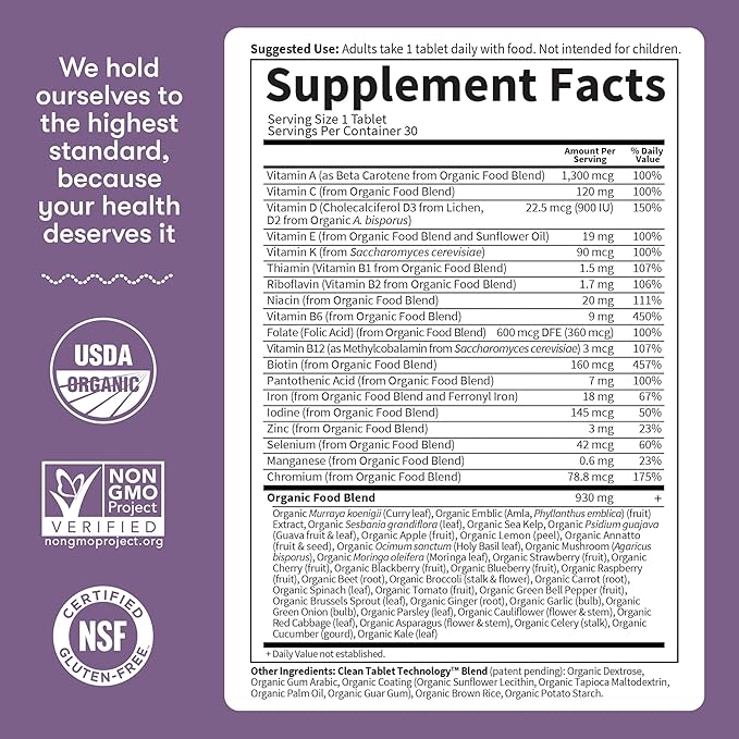 Garden of Life Organics Prenatal Vitamin: Folate for Energy & Healthy Fetal Development, Non-constipating Iron, Vitamin C, B6, B12, D3 – Organic, Non-GMO, Gluten-Free, Vegan, 30 Day Supply