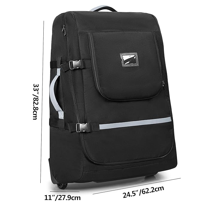 Stroller Travel Bag with Wheels Compatible with UPPAbaby Vista, Vista V2, Cruz V2, Rolling Gate Check Stroller Storage Bag for Airplane, with Dual Handles, Luggage Tag, Reflective Strip, Black