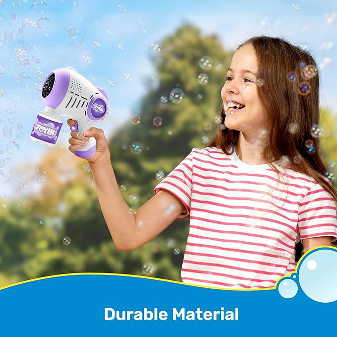 JOYIN 2 Kids Bubble Guns with 4 Bottles Solution, Automatic Bubble Machine Gun with 8 Holes for Kids, Adults, Summer Toys, Easter Basket Stuffers, Birthday Gift, Party Favors-Purple，Pink