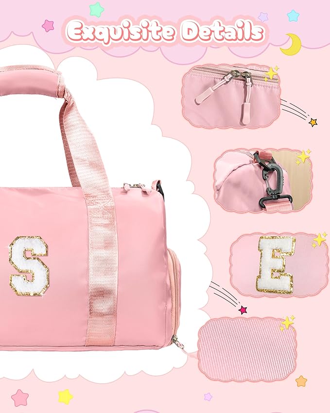 Birthday Gifts for 3 4 5 6 7 8 9 10 11 12 Year Old Girls-Girl Gym Bag with Shoe Compartment, Kid Personalized Weekender Overnight Bags, Initial Travel Tote with Makeup Pouch (Letter B)
