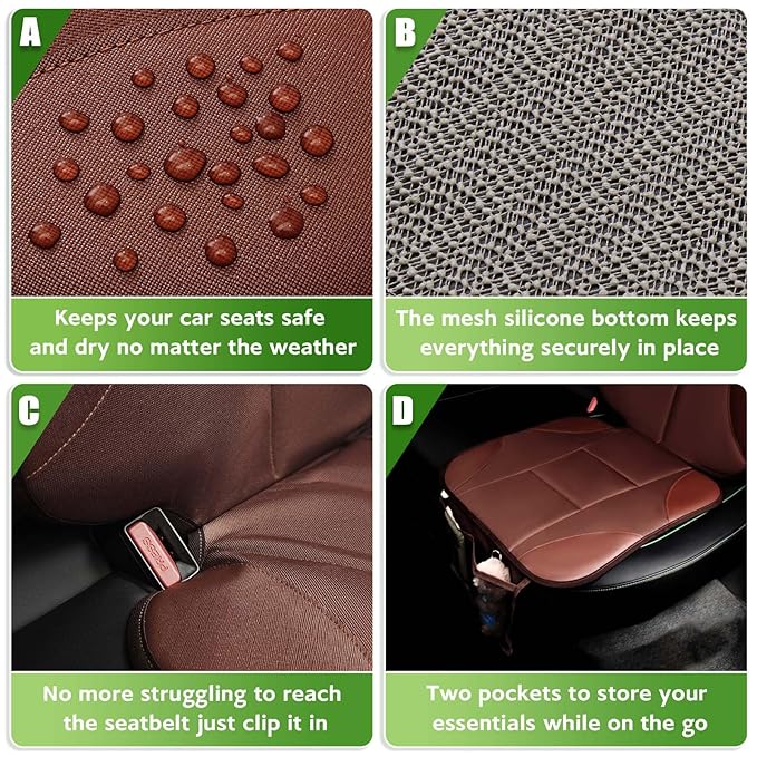 Siivton Car Seat Protector for Kids, Anti-Slip Design, Thick Padding, Prevents Seat Marks, 2 Storage Pockets for Toys & Snacks, Fits Most Cars, Black (Brown, 1 Pack)