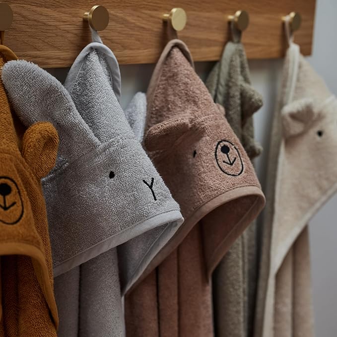 Baby Hooded Towel – Organic Cotton Baby Bath Towels – Baby Towels, Baby Bath Towels for Baby Boy, Baby Girl, 32" x 32" Super-Soft and Absorbent Baby Towels for Newborn (Bear - Fog)