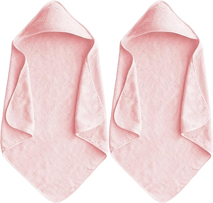 Baby Hooded Bath Towel 31.5"x31.5" Ultra Absorbent Soft Coral Fleece, for Newborn Infant Toddler Up to 3 Years, Unisex Bathrobe Blanket for Boys & Girls 2PCS(Sakura Pink)