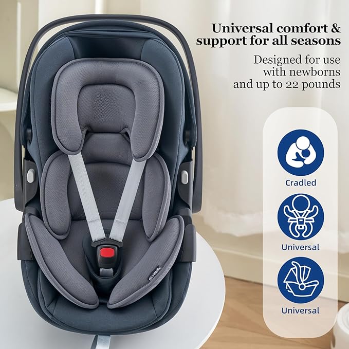 Innokids Head and Body Support Pillow Infant Car Seat Insert for Newborn to Toddler Stroller Cushion (Grey)