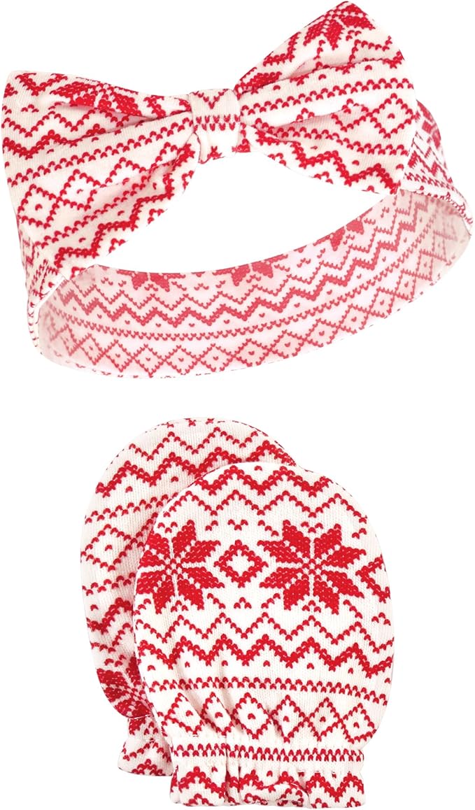 Hudson Baby baby-girls Cotton Headband and Scratch Mitten Set