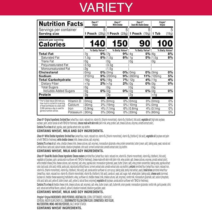 Cheez-It, Pringles, Lunch Snacks, Variety Pack, 16.95oz Box (20 Packs)