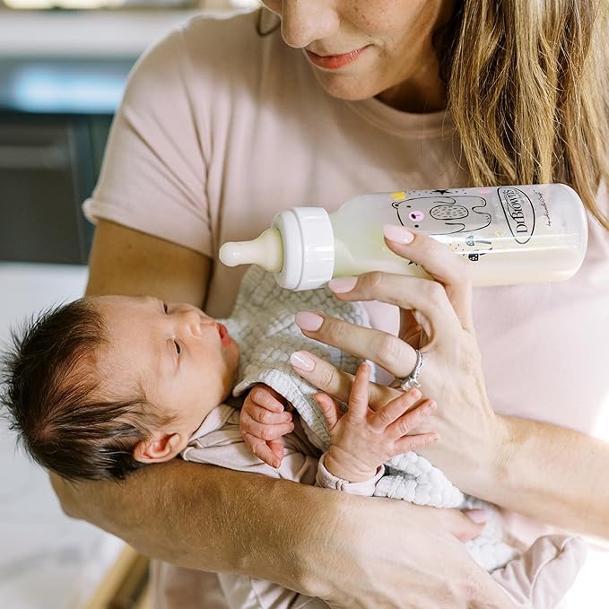 Dr. Brown's Natural Flow Anti-Colic Options+ Narrow Baby Bottle, Bear and Owl, 8 oz/250 mL, with Level 1 Slow Flow Nipple, BPA Free, 0m+, 2-Pack