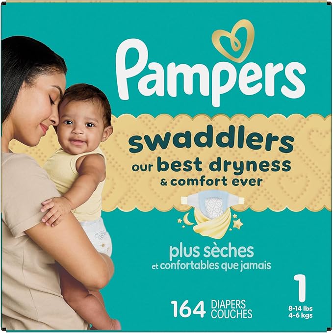 Pampers Swaddlers Diapers, Size 1 (8-14 lbs), 164 Count, Absorbent, Keeps Baby Dry and Comfortable, Skin Safe Disposable Baby Diaper