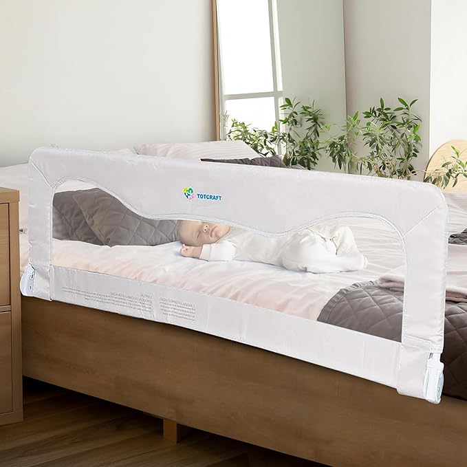 TotCraft Bed Rail for Toddlers & Infants – Universal Toddler Bed Rails for Twin, Full Size, Queen &King Beds with Thick Mattresses & Recessed beds - White 59W*23.5H (Pack of 1)