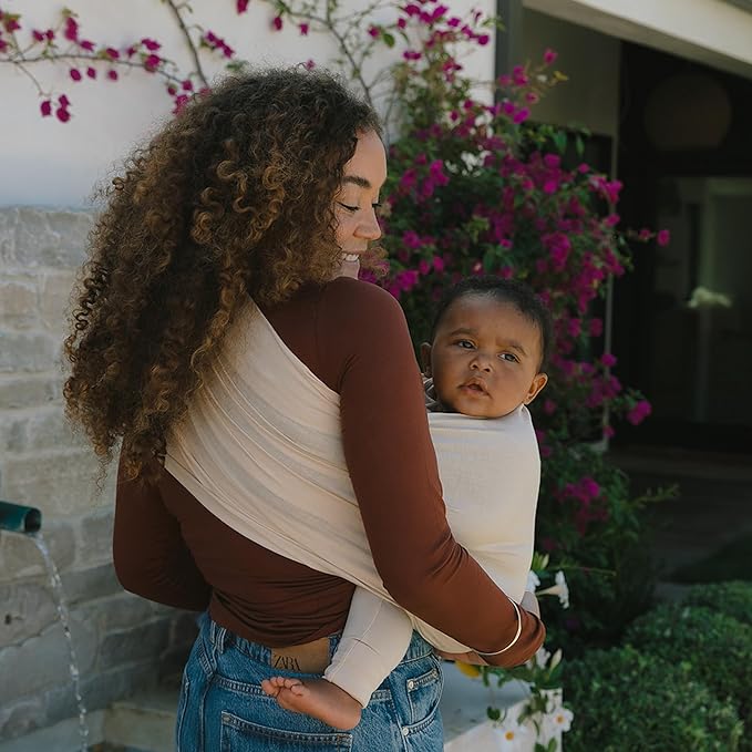 WildBird - Ring Sling Baby Carrier - 0-36 Months (up to 35 lbs) - Long (90") Sparrow & Rose Gold Ring - Front, Hip or Back Carry - Adjustable Fit - Natural Linen - Baby Essentials - New Mom Gifts