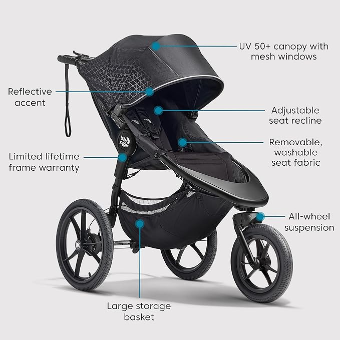 Baby Jogger Summit X3 3-Wheel Jogging Stroller with Hand Brake One-Hand Compact Fold & All-Wheel Suspension Midnight Black
