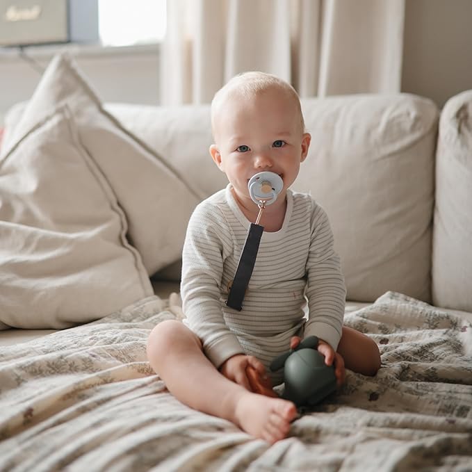 FRIGG Little Viking SilkySoft Silicone Baby Pacifier 2-Pack | Made in Denmark | BPA-Free (Powder Blue/Cream,0-6 Months)