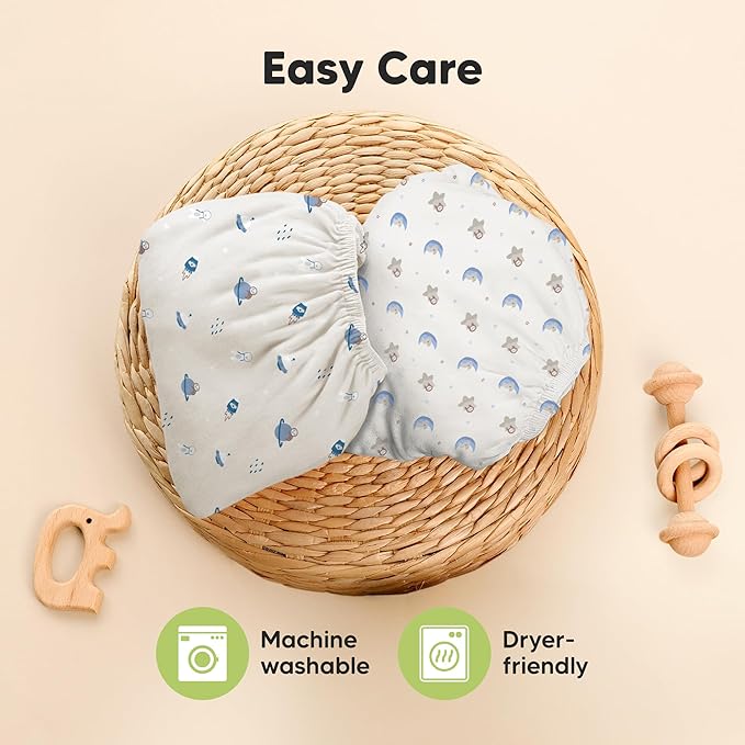 Pack and Play Sheets Fitted - 2-Pack Mini Crib Sheets for Pack N Play Mattress 38x26, Soft & Cozy, Neutral Toddler Playard Bedding, Snug Fitted Mini Baby Crib Mattress Cover Boy, Girl (Cosmo)