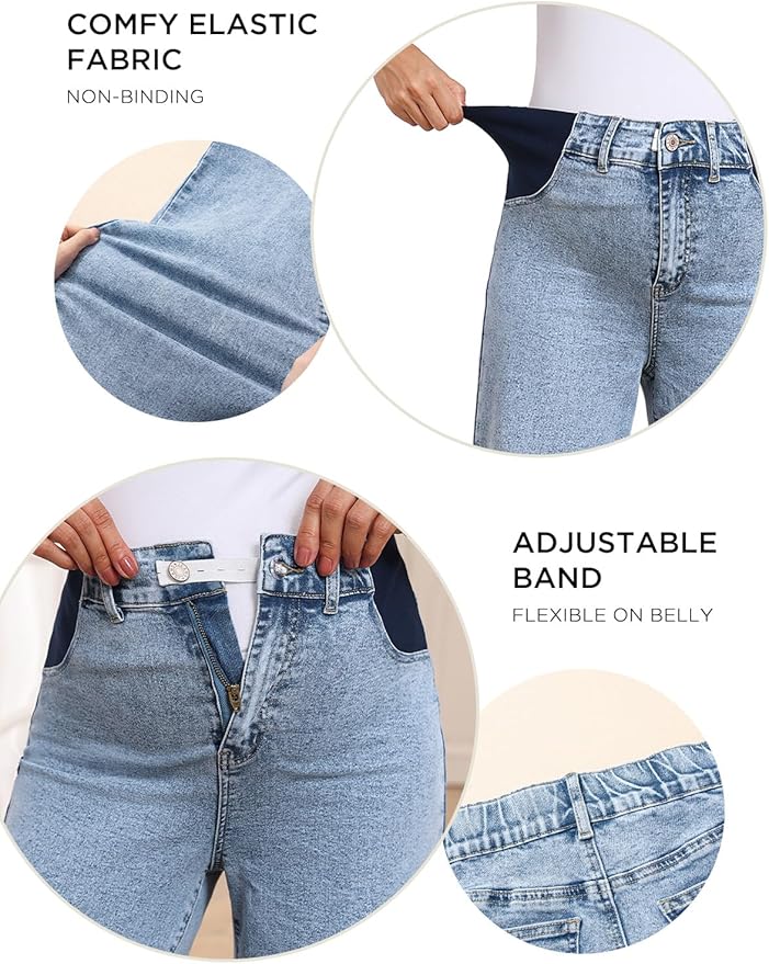 BLENCOT Maternity Jeans for Women High Waist Straight Leg Pregnancy Denim Pants with Pockets
