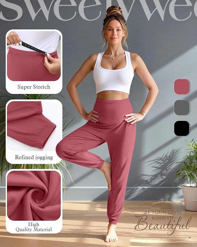 3 Pack Women's Maternity Pants Maternity Jogger Sweatpants Over The Belly Stretchy Pregnancy Pants with Pockets