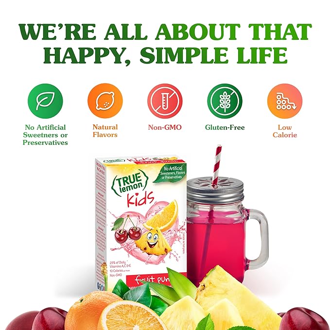 True Lemon, Fruit Punch Packets Low Sugar No Preservatives Kids Hydration Drink Mix, 1.38 Ounce (Pack of 4)