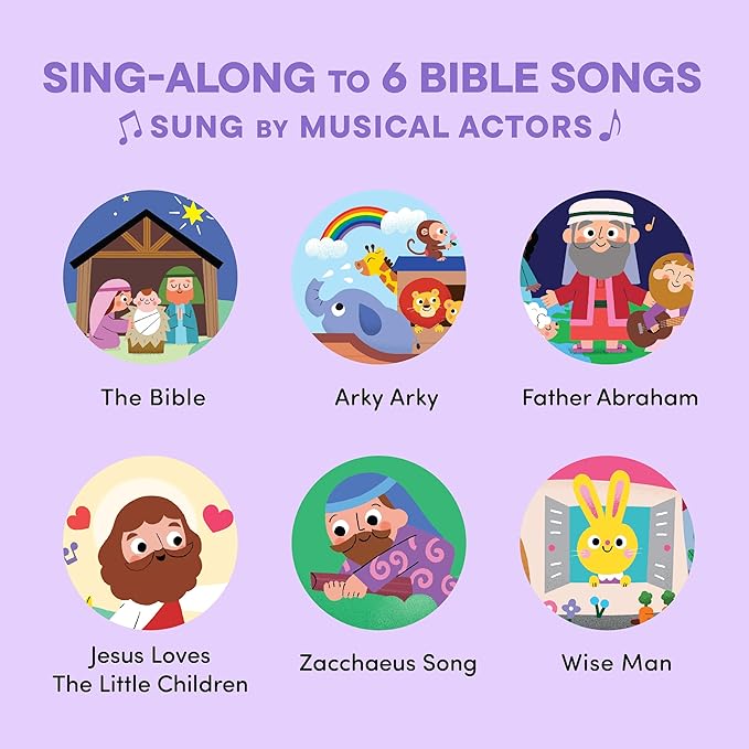 Bible Stories Christian Sound Books for Kids - 6 Bible Songs - Baptism, Christening, Dedication Gifts for Boys and Girls - Religious Toys, Music Books for Toddlers 1-3