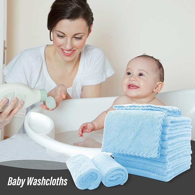 Sunny zzzZZ Ultra Soft 24 Pack Baby Washcloths - 10x10 Inches - Coral Fleece Extra Absorbent Wash Clothes for Babies, Infants and Toddlers - Sensitive Skin and Newborn - Ideal Baby - Aquamarine
