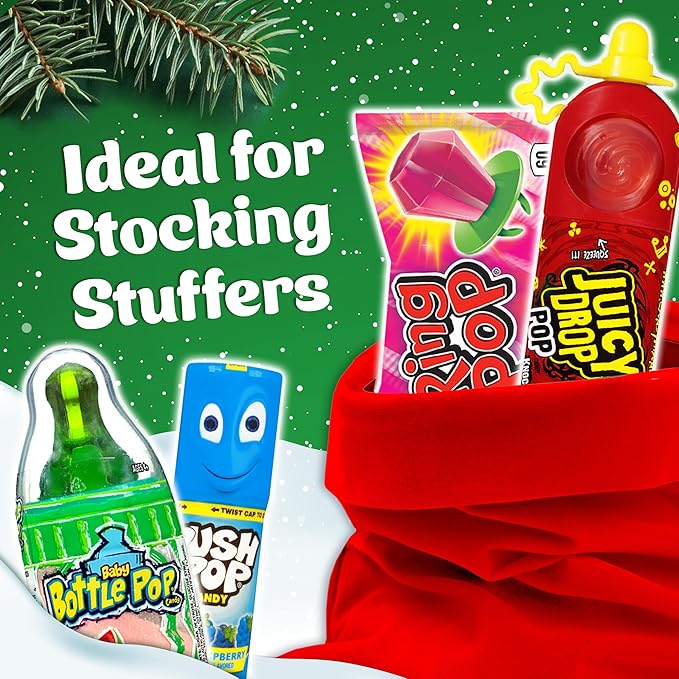 Candy Variety Pack Bag, 4 Ct Individually Wrapped Lollipops, Ring Pop, Push Pop, Baby Bottle Pop & Juicy Drop For Birthday Parties, Valentine's Gifts, Goodie Bags, Party Favors