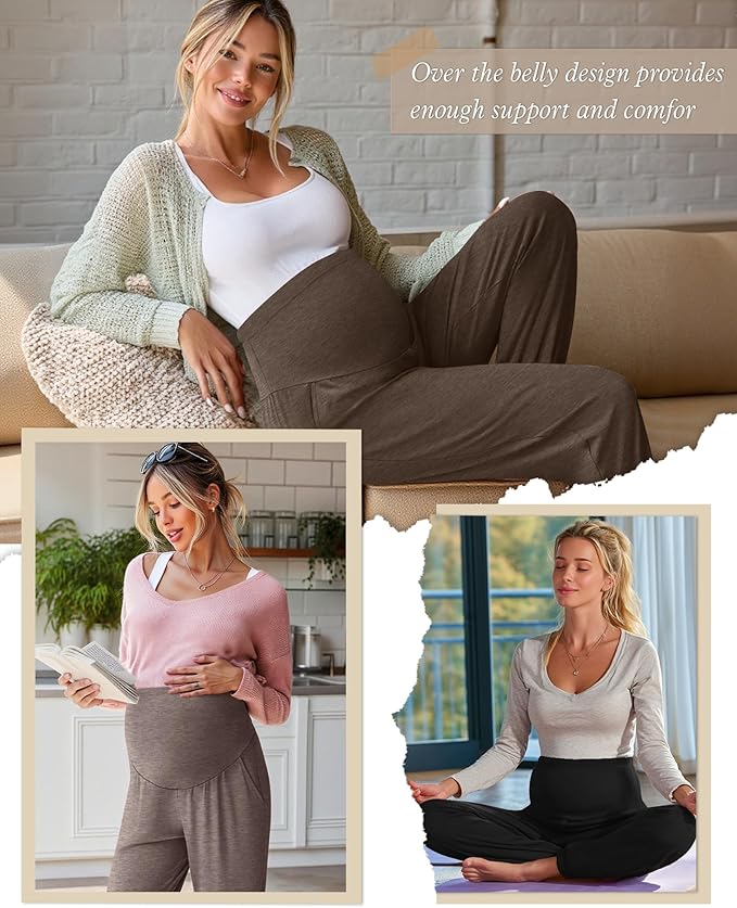 3 Pack Women's Maternity Pants Maternity Jogger Sweatpants Over The Belly Stretchy Pregnancy Pants with Pockets