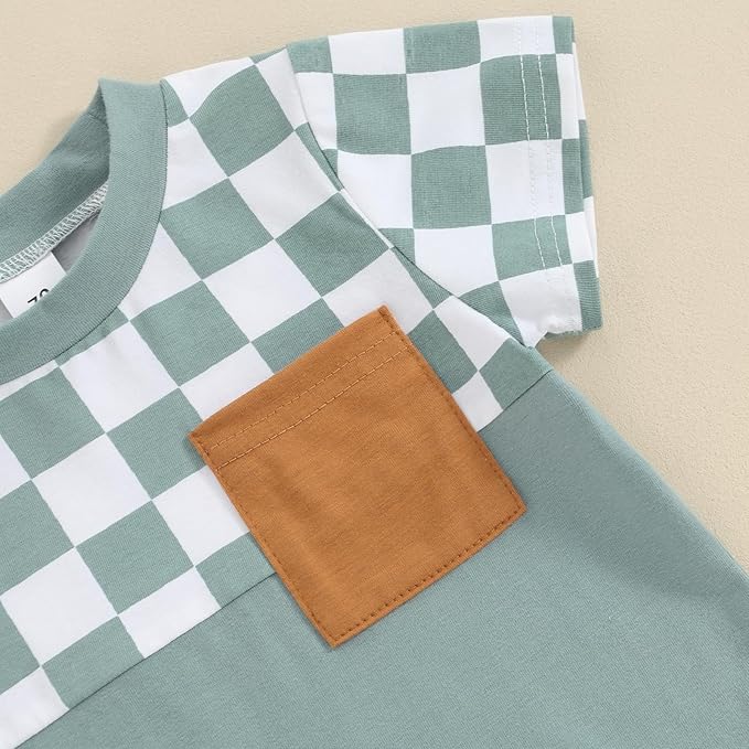 fhutpw Baby Toddler Boy Clothes Summer Outfits 6 12 18 24 Months Patchwork Short Sleeve T Shirt & Shorts Sets with Pockets