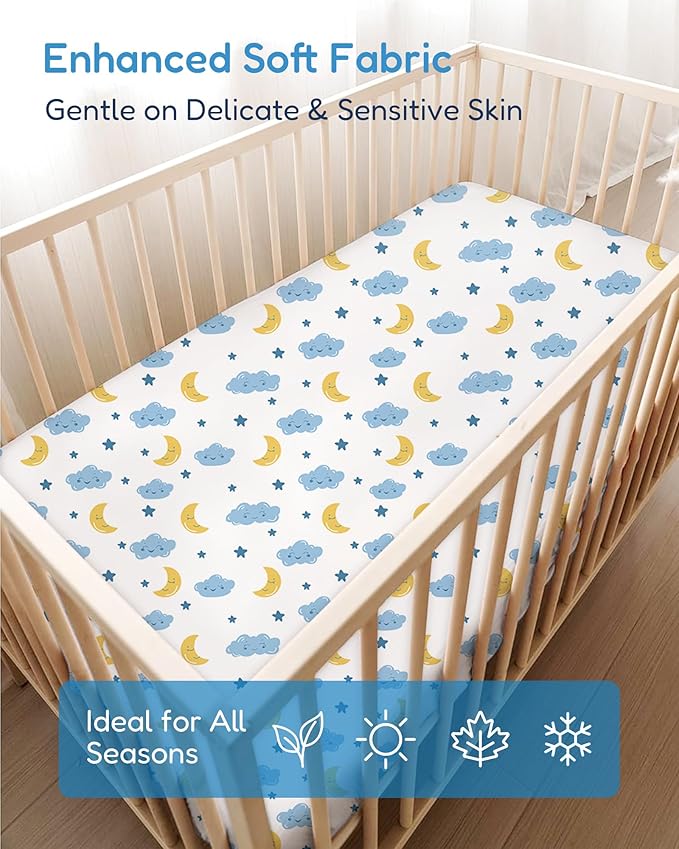 Crib Sheets 2 Pack, Fitted Crib Sheet for Standard Crib Mattress 28x52x9, Ultra Soft Jersey Knit, Breathable Stretchy Deep Pocket, Snug Fit Stays Put, Baby Crib Mattress Sheet