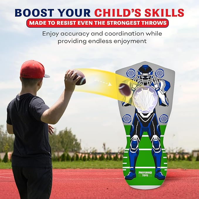 Inflatable Football Target – Double-Sided Toss Training Game with Mini Footballs – Super Bowl Party Game for Kids and Adults – Indoor & Outdoor Backyard Fun – 65 Inch