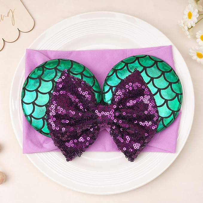 1PC Baby Girl Purple Mermaid Headband Mouse Ear Nylon Sequins Headband for Infant Baby Toddler Girls