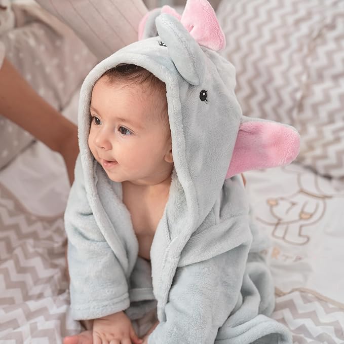 Mr. Pen Baby Animal Face Robe - Unisex, 0-9 Month, Plush, Elephant, Hooded Towel