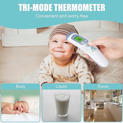 Amplim Non-Contact Forehead Thermometer for Kids and Adults, AmpMed No-Touch Baby Head Temporal Digital Fever Thermometer for Accurate Temperature Reading (White Blue)