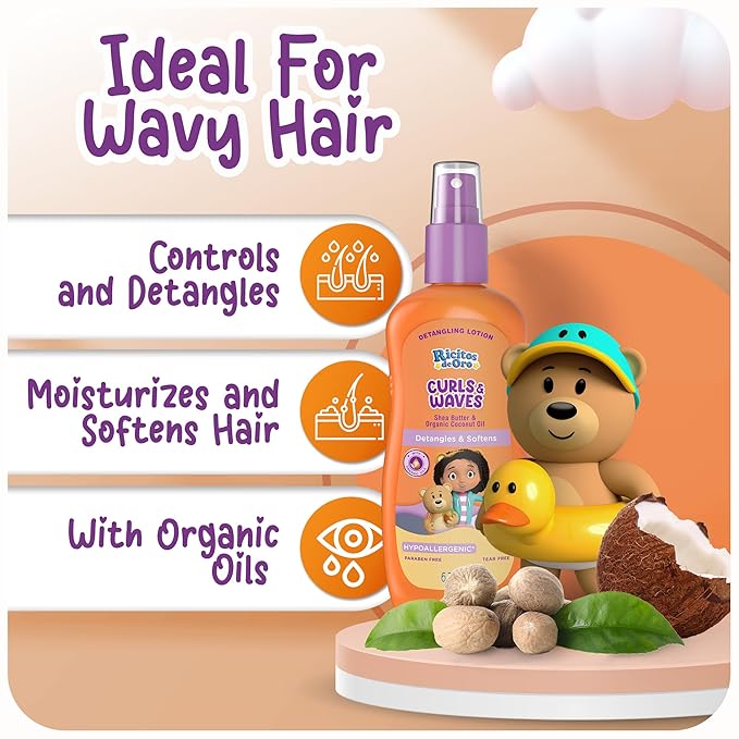 Ricitos de Oro Detangler Spray for Kids: Detangles and Softens Curls, Shea Butter insused for Soft Hair, Frizz-Free Control, Sensitive Scalps safe, Keeps Curls Bouncy and Defined, Size 6.7 Oz, 2-Pack
