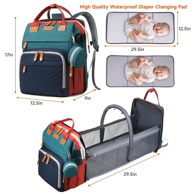 Baby Diaper Bags with Changing Station Multifunctional Waterproof Diaper Bag Backpack Travel Baby Bag with Changing Pad, Pacifier Case,Baby Essentials(Multicolor)