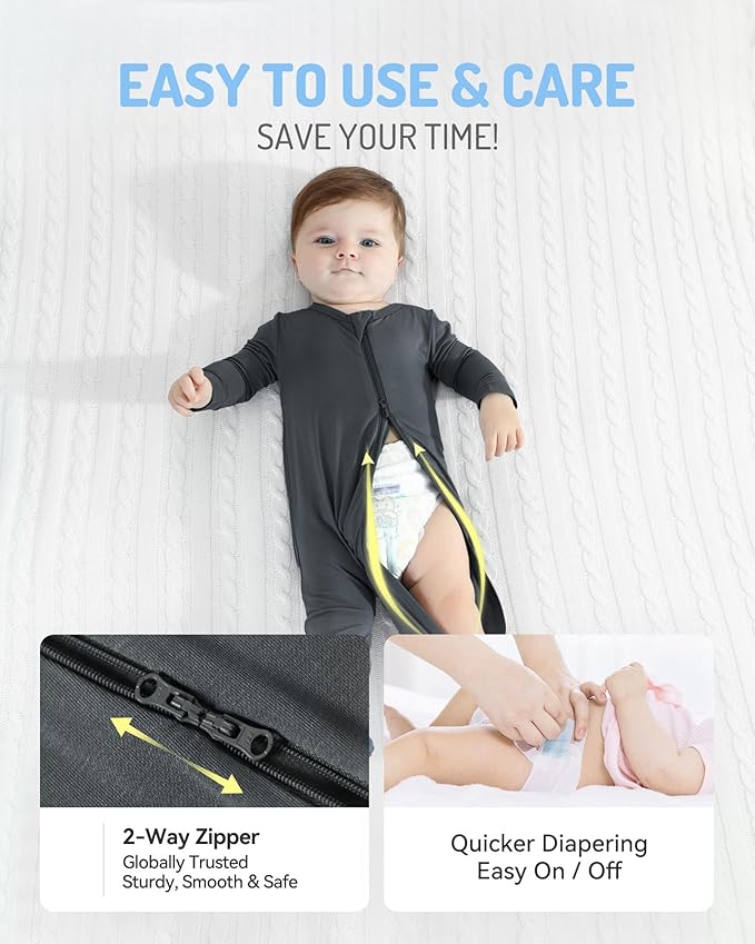 HAPIU Rayon from Bamboo Baby Footed Pajamas, 2 Way Premium Zipper, Footie for Baby Boy Girls, Newborn-24 Months