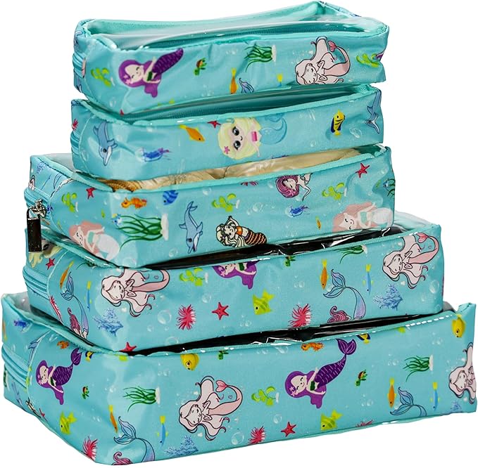 TSA Approved 5-Piece Diaper Bag Organizer Pouch Set Clear Waterproof TPU Kids Toiletry Storage Set Travel Packing Clutch Cube Bags for Baby Nursing