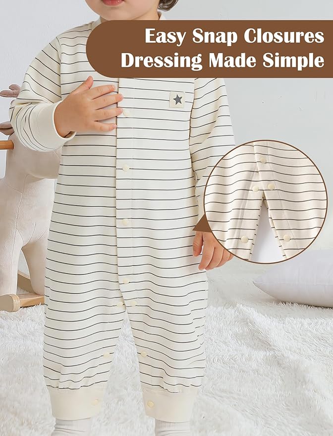 Newborn Baby Boys 2 Pack Cotton Romper Outfits Infant Long Sleeve One-Piece Toddler Button Jumpsuits