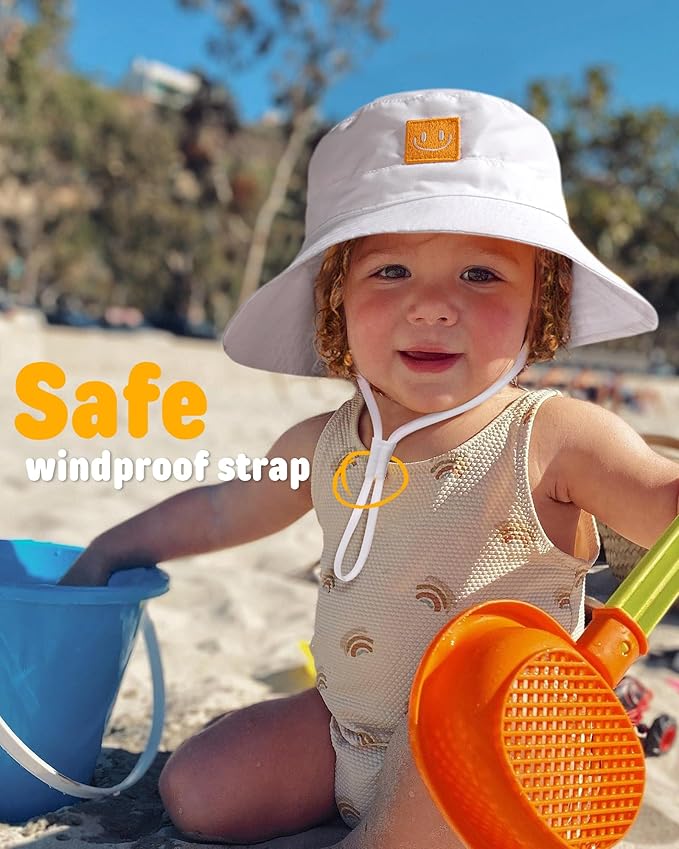 FURTALK Baby Sun Hat Smile Face Toddler Boys Girls Bucket Hat 0-5 Years Kids UPF 50+ Sun Protection Summer Hats