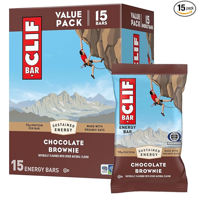 CLIF BAR - Energy Protein Bars - Chocolate Brownie - Made with Organic Oats - Energy Bars - Non-GMO - (15 Pack)