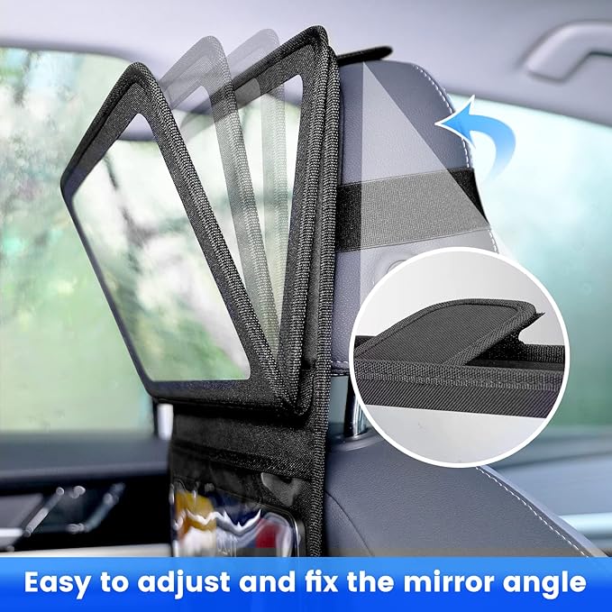 Baby Car Mirror with Adjustable Tablet Holder, Road Trip Essentials for Kids, Backseat Mirror to See Rear Facing Infant, Ipad Case for Car Headrest