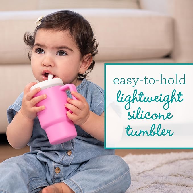 Infantino My 1st Tumbler, Silicone Sippy Cup with Straw & Handle, Spill-Resistant Baby Cup for On-the-Go, BPA-Free Transition Bottle, Cotton Candy