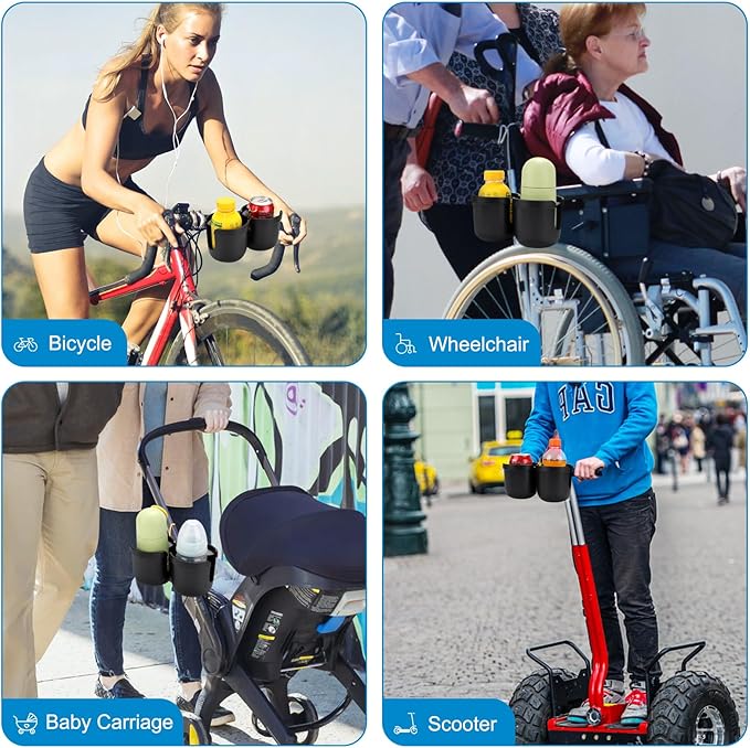 Accmor Stroller Cup Holder, Universal Cup Holder for Uppababy Nuna Doona Strollers, Double Bottle Holder for Stroller, Bike, Wheelchair, Walker, Scooter