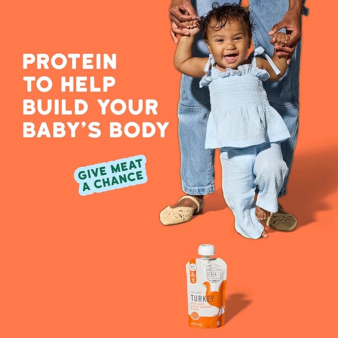 Serenity Kids 6+ Months Organic Turkey Baby Food Pouches - 5g Protein Pouch for Toddler Snacks - No Added Sugar Pumpkin Puree Toddler Meals - BPA-Free On-the-Go for Baby Essentials - 3.5 Oz, 6 Pack