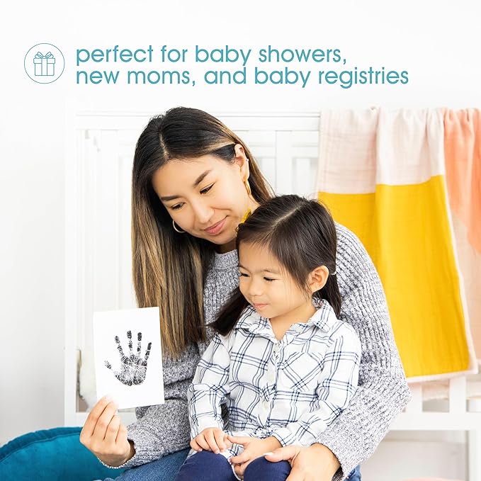 Pearhead Clean-Touch Baby Ink Pad, No Mess Clean-Touch Ink Pad with Imprint Cards, Safe for Skin, Perfect DIY Handprint and Footprint Keepsake for Family - Black, Medium/Large