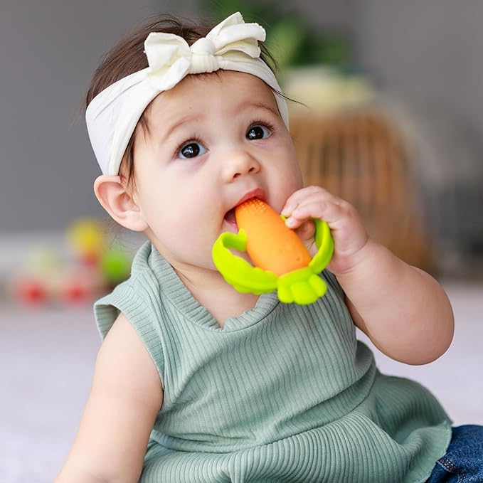 Infantino Lil’ Nibbles Textured Silicone Teether, BPA-Free Baby Teething Toy, Soft, Easy to Hold, Sensory Stimulation for Infants, Carrot