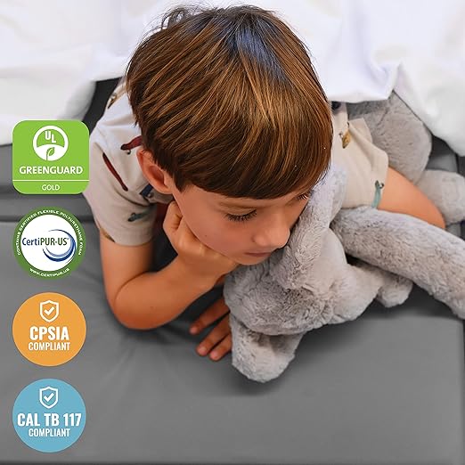 ECR4Kids Everyday Folding Rest Mat, 4-Section, 1in, Sleeping Pad, Blue/Grey, 5-Pack