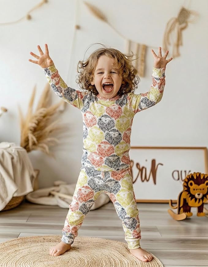 moimoln Sibling Matching 6M-8Y Soft Warm Cotton Modal Character Long Sleeve Snug-Fit Pajama Long Sleeve Sleepwear Daily