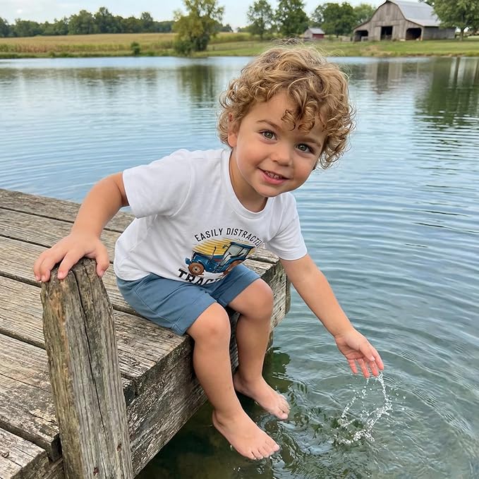 Toddler Baby Boy Clothes Summer Short Sleeve Trucks Tractors Print T-Shirt Tops Solid Color Shorts Set Casual Outfit