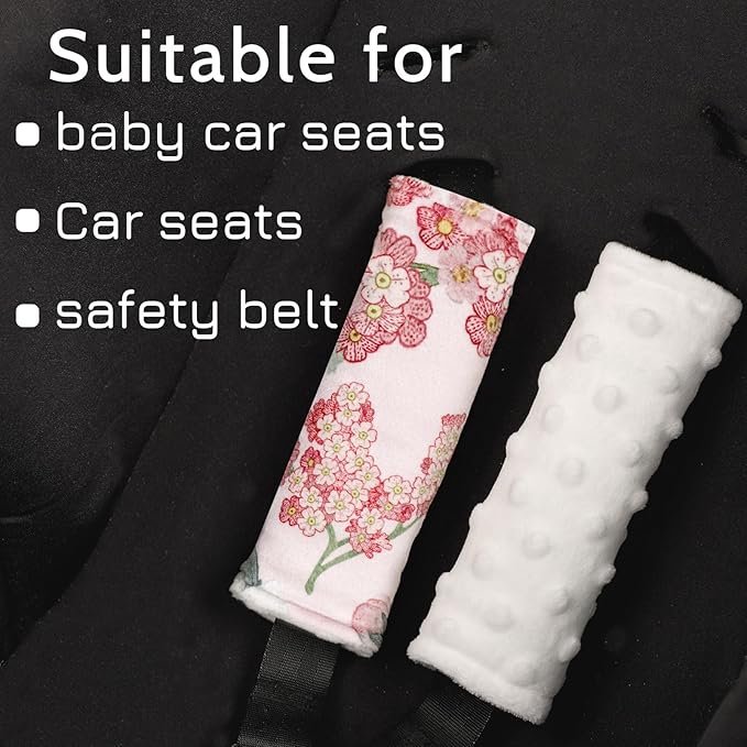 TANOFAR Baby Car Seat Strap Pads, Soft Carseat Straps Covers, Car Seat Straps Shoulder Pads for Girls, Seat Belt Cover Pad for Kids, Suitable for Baby Car Seat, Pushchair, Stroller, Hibiscus Flower