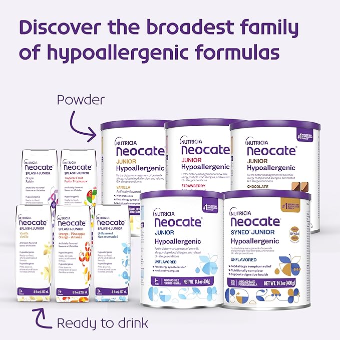 Nutricia Neocate Syneo Junior - Hypoallergenic, Dairy-free, Amino Acid-Based Formula for 1+ Years - For Toddlers, Kids & Teens - Powdered Formula- Syneo Junior - 14.1 oz can (Case of 4)
